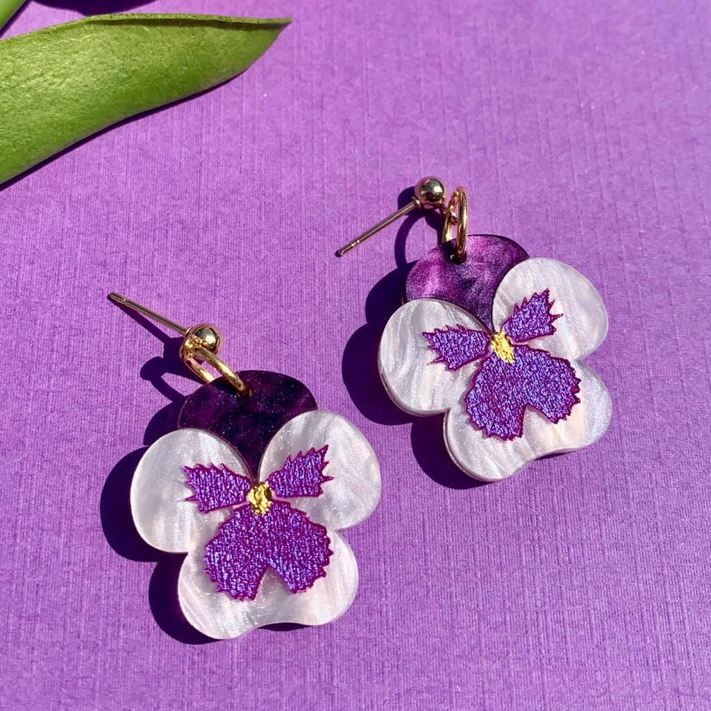 Mini Pansy Earrings.