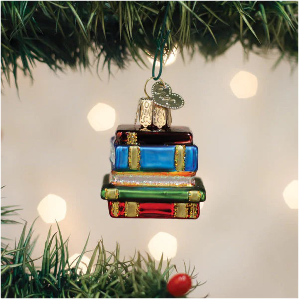 Mini Stack Of Books Ornament in tree.