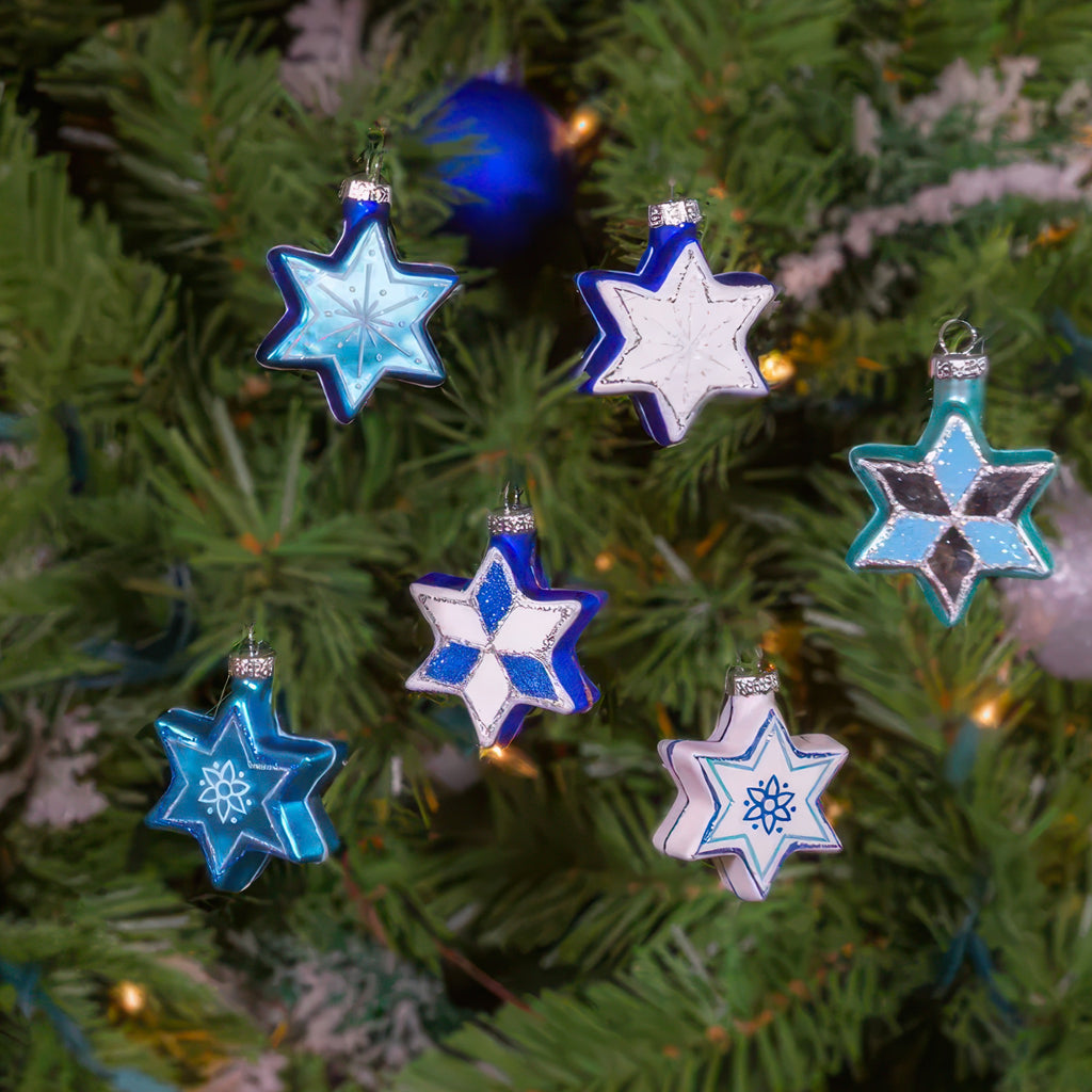 Mini Star of David Ornament in tree.