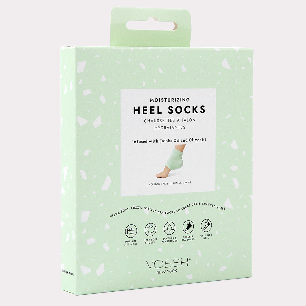 Moisturizing Heel Socks on counter.