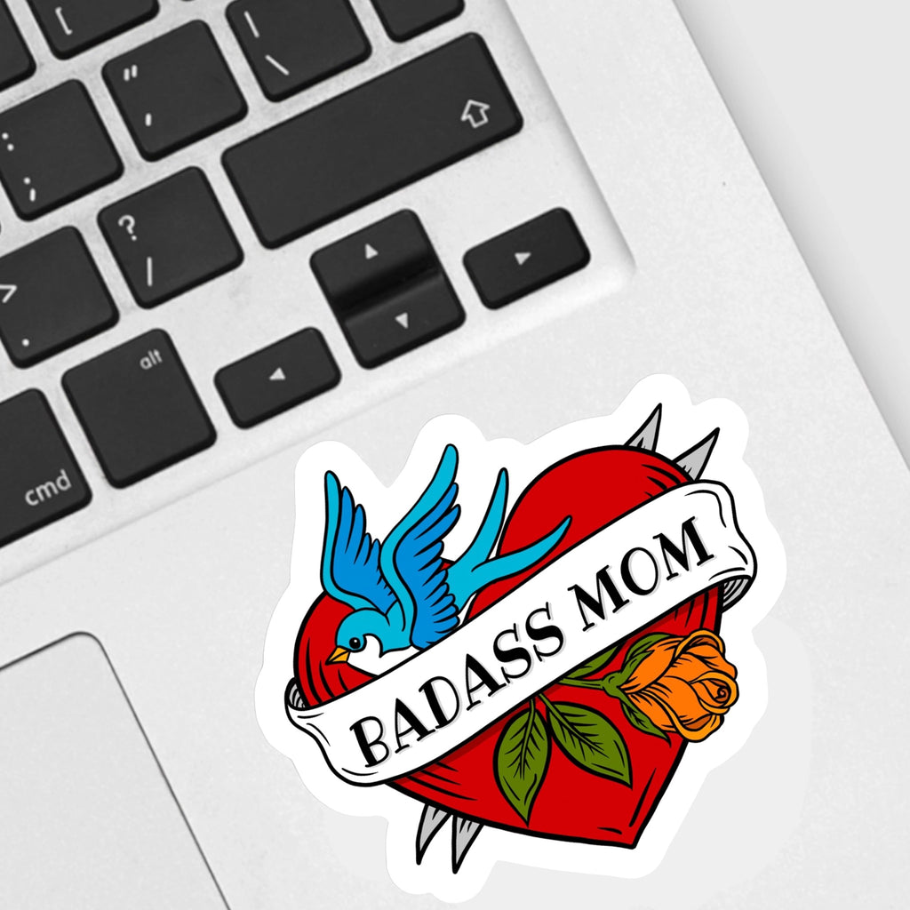 Mom Heart Sticker on computer.