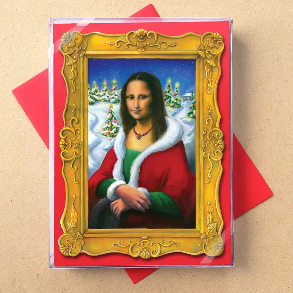 Mona Lisa Die-Cut Boxed Holiday Cards packaging.