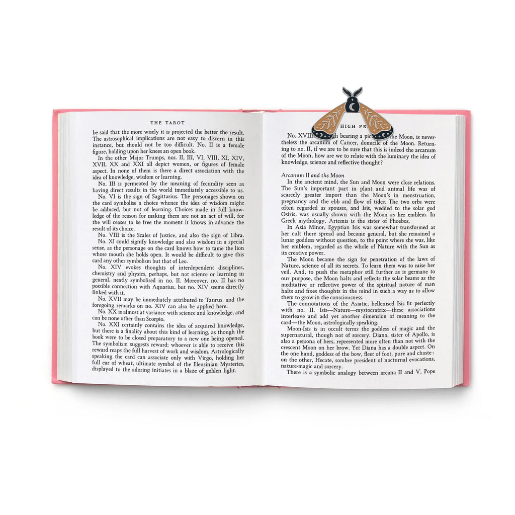 Moth Marks Bookmarks on table.