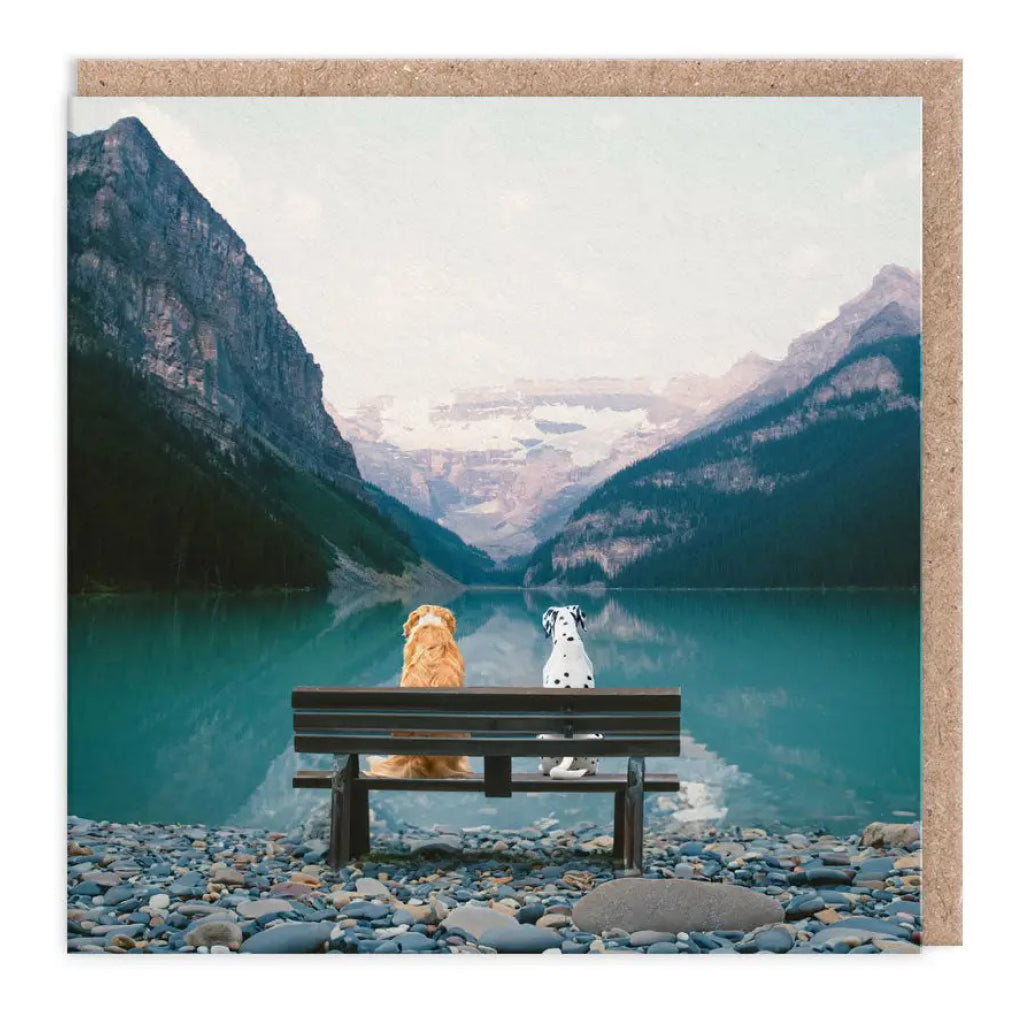 Mountain Lake Dogs Blank Greeting Card.