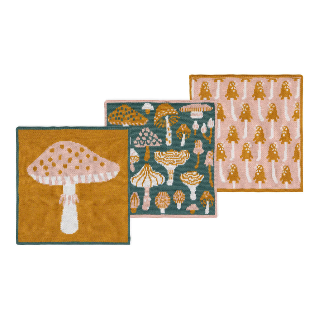 Mushroom Gems Knit Dishcloth Set of 3.
