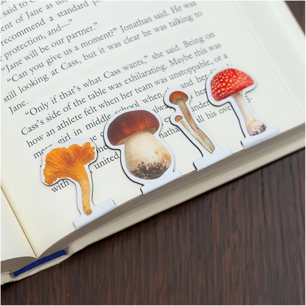 Mushroom Magnetic Bookmarks in use.