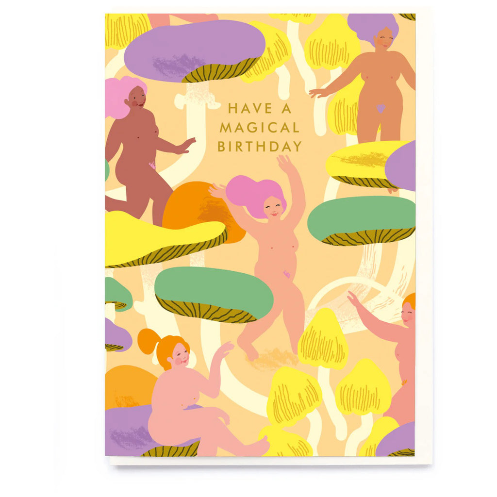 Mushroom Nudies Birthday Card.