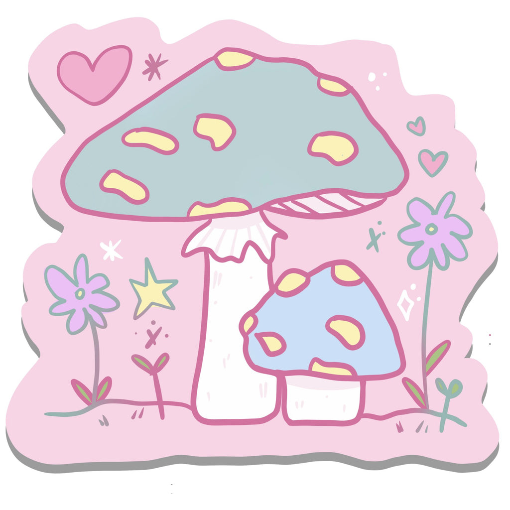 Mushrooms On Pink Sticker.