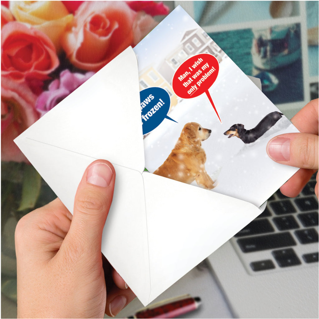 My Paws Are Frozen Birthday Card in hand.