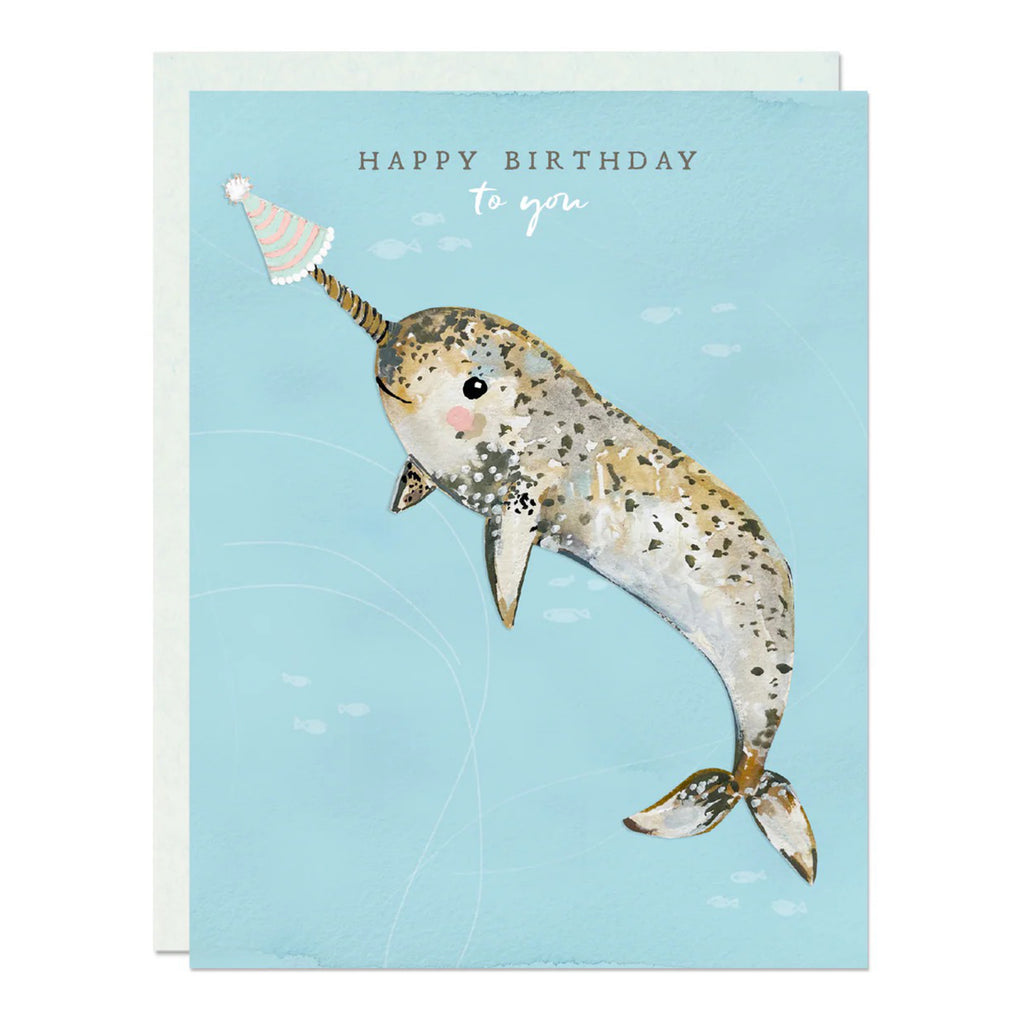 Narwhal Party Hat Birthday Card.