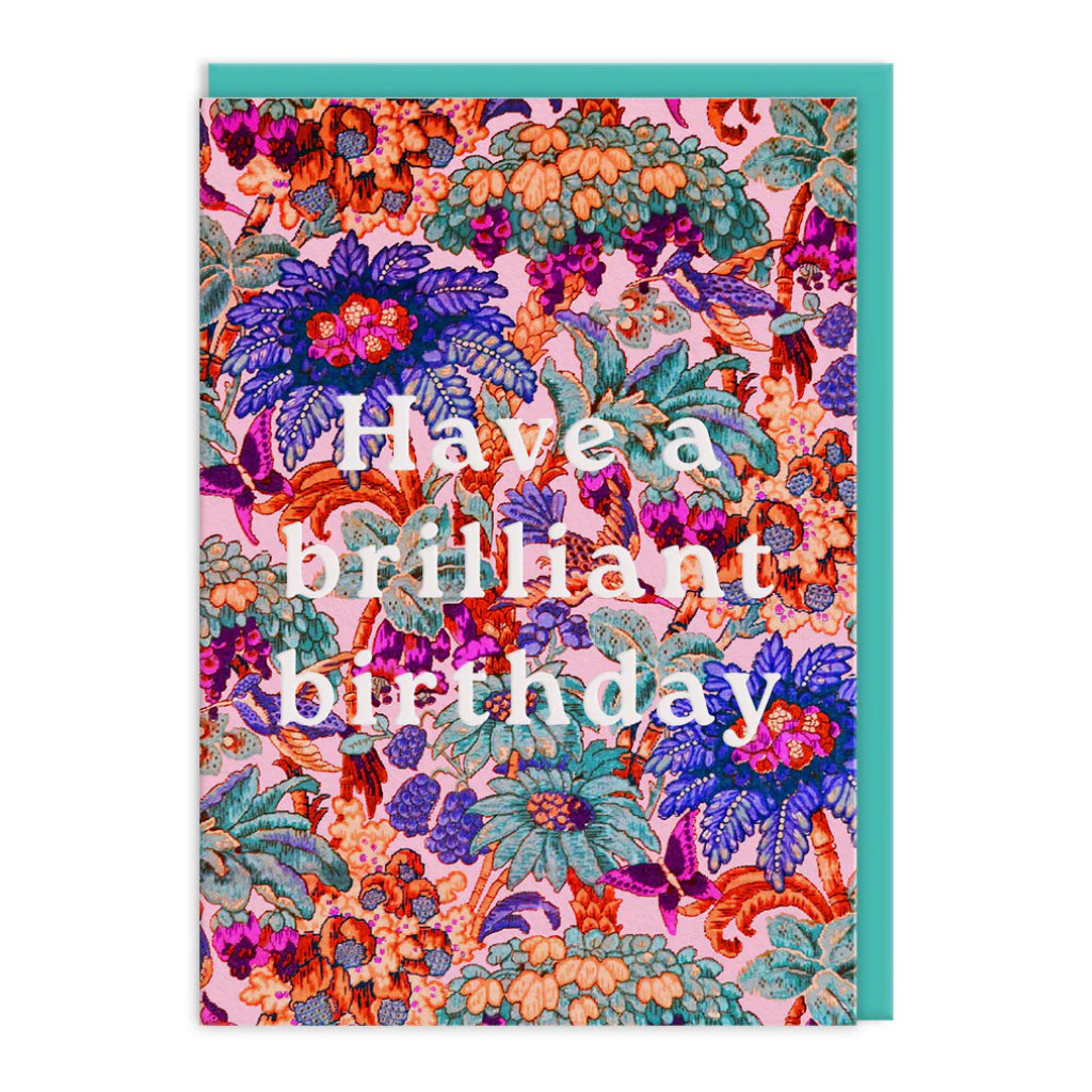 Neon Floral Coral Jungle Birthday Card.