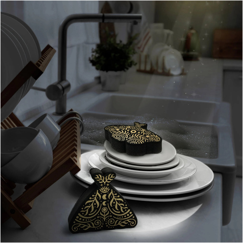 Night Scrub Moth Kitchen Sponges on table.