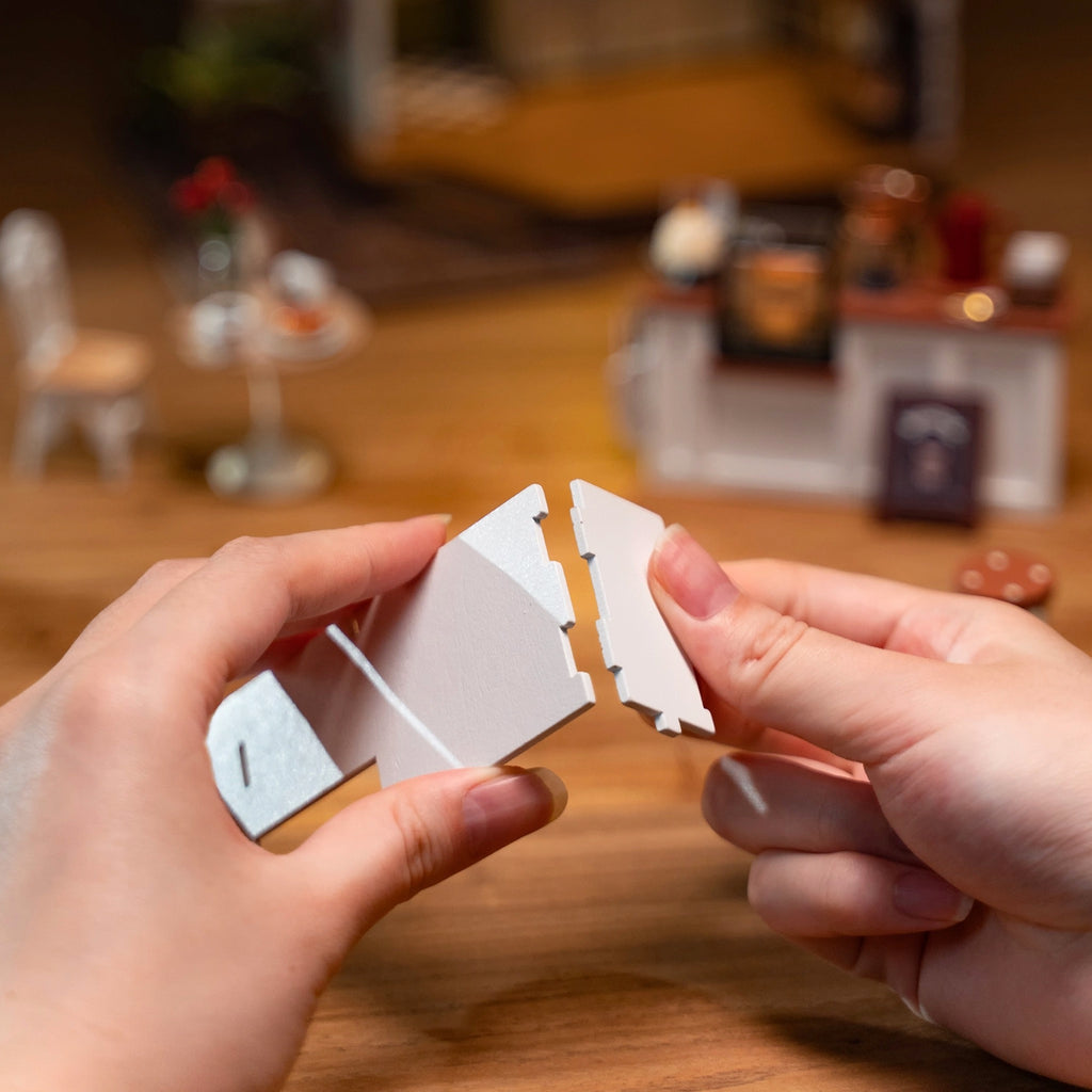 No. 17 Café DIY Miniature House Kit being built.