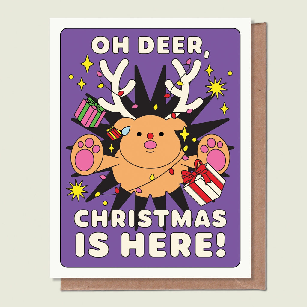 Oh Deer Christmas Is Here Greeting Card.