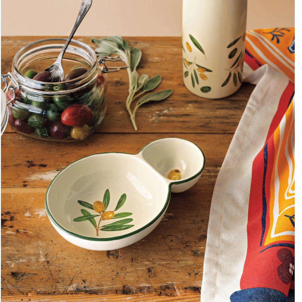 Olive Divided Dish on table.