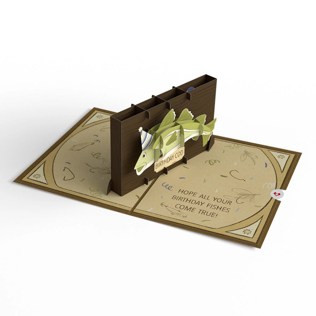 Open view of Birthday Cod Pop-Up Card.