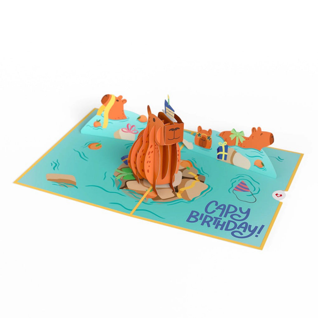 Open view of Capybara Birthday Pop-Up Card.