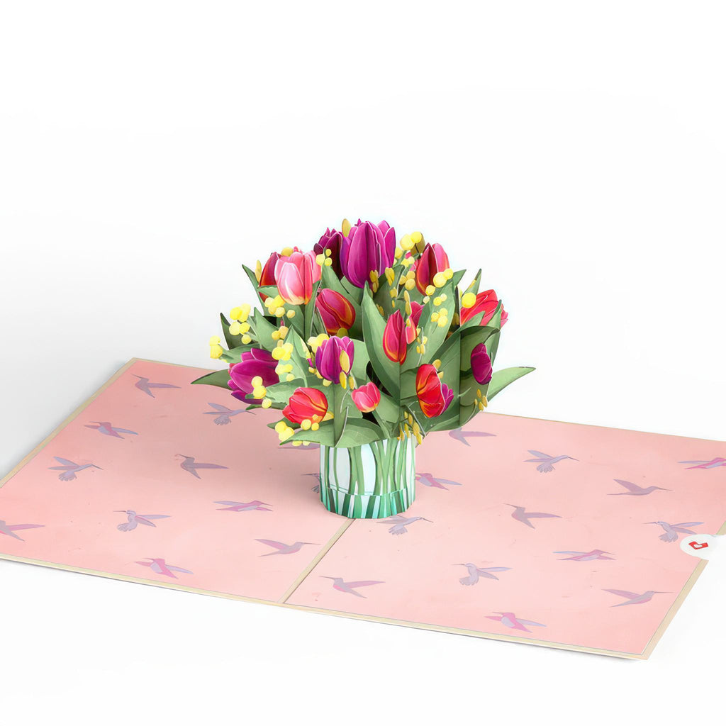 Open view of Cheerful Tulips Pop-Up Card.