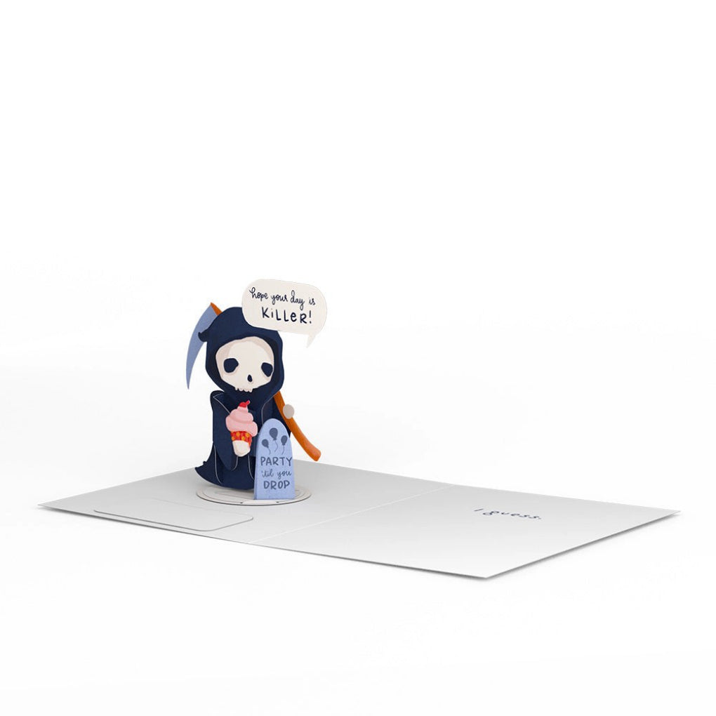 Open view of Happy Birthday Grim Reaper PopPals Card.