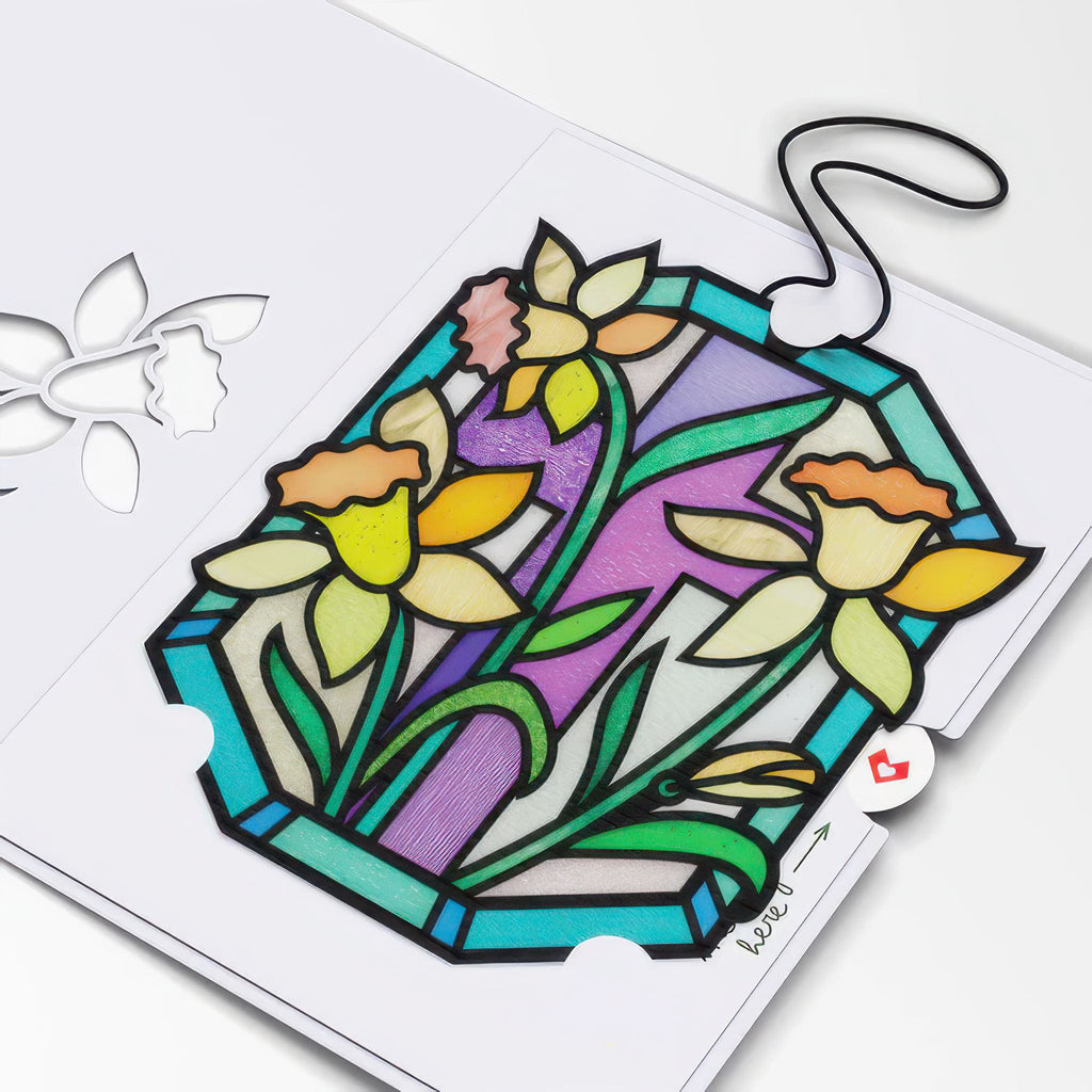 Open view of Happy Easter Daffodil Suncatcher Card.