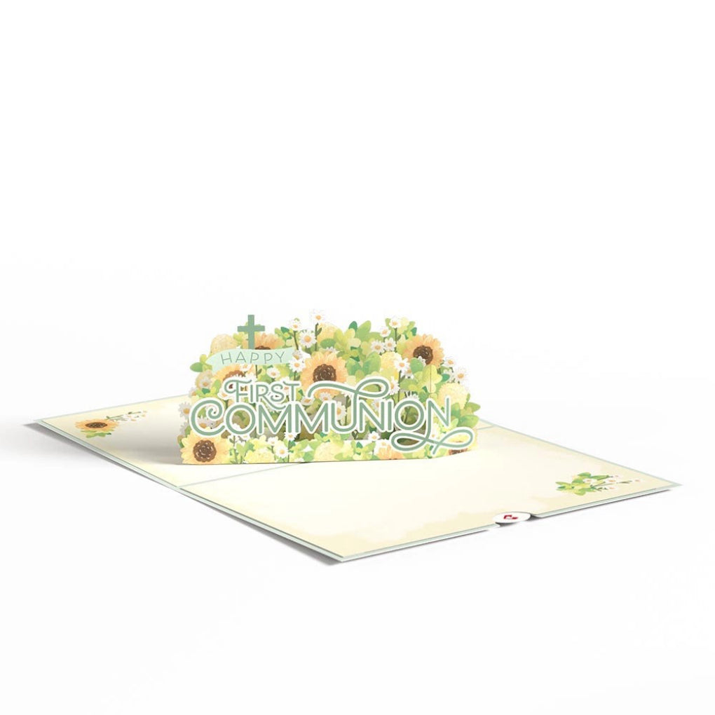 Open view of Happy First Communion Pop-Up Card.