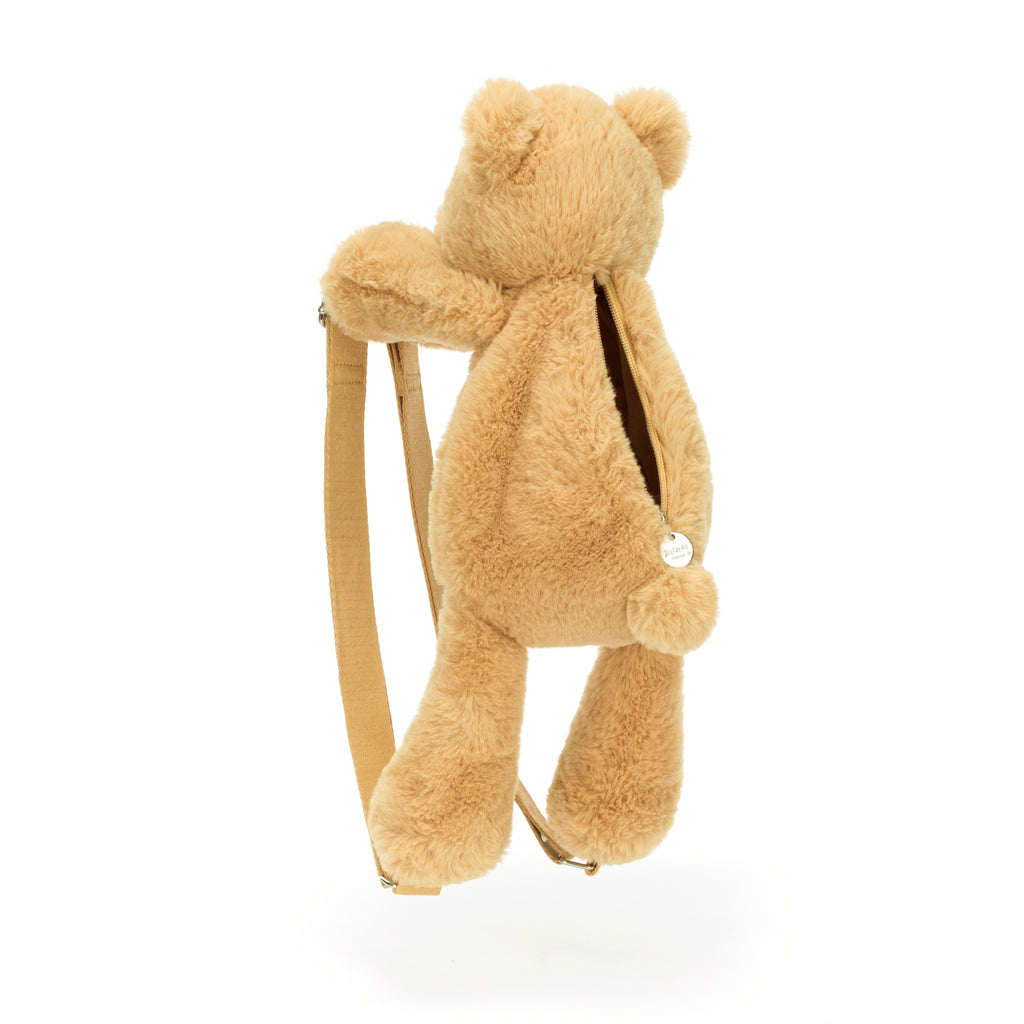 Open view of Jellycat Smudge Bear Backpack.