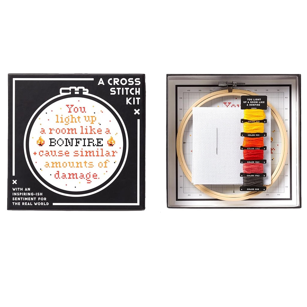 Open view of Like a Bonfire Cross Stitch Kit.