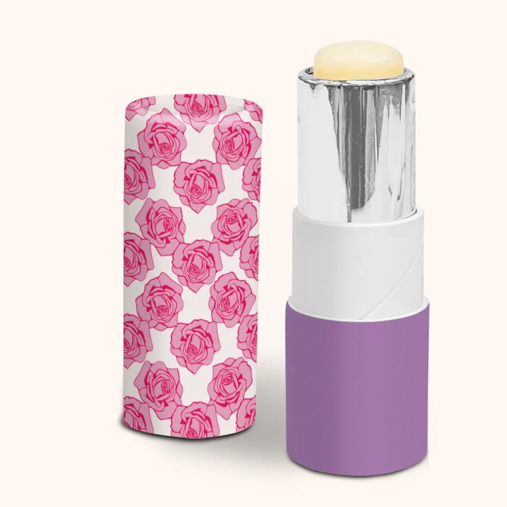 Open view of Petite Rose Lip Balm & Hand Lotion Set.