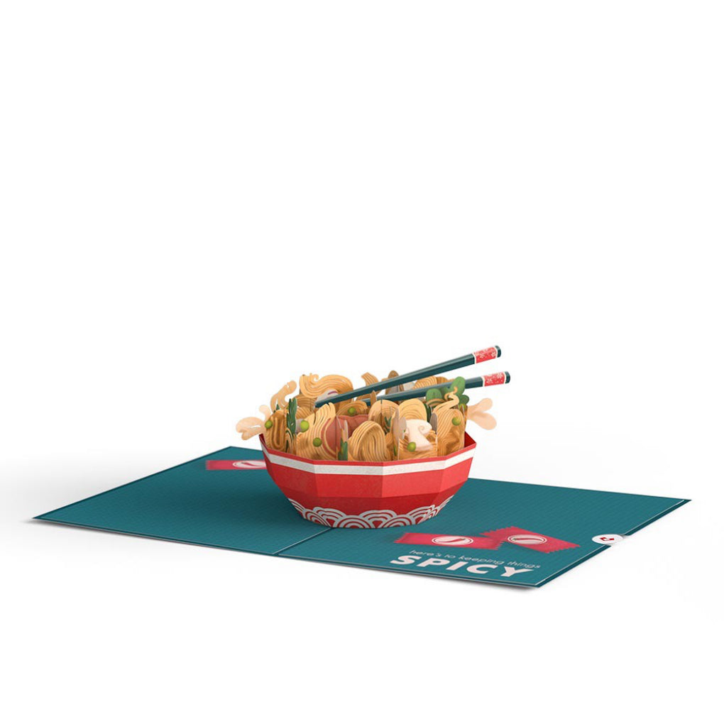 Open view of Send Noods Spicy Pop-Up Card.