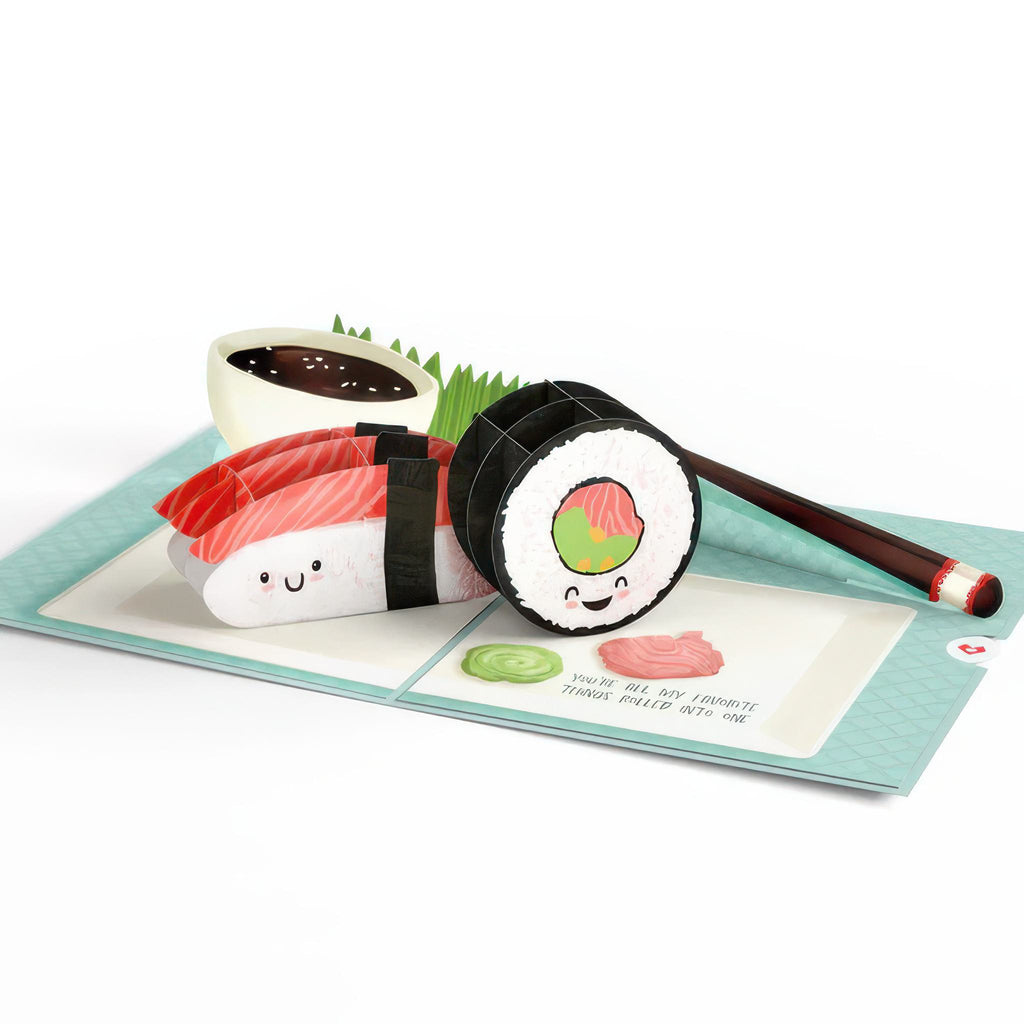 Open view of Soy Glad You're In My Life Sushi Pop-Up Card.