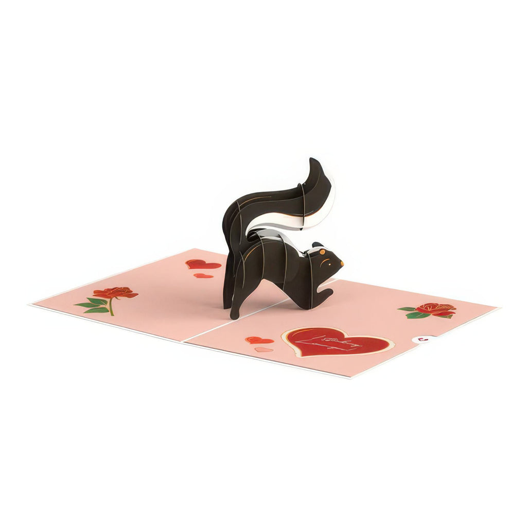Open view of Stinking Love You Skunk Valentine Pop-Up Card.