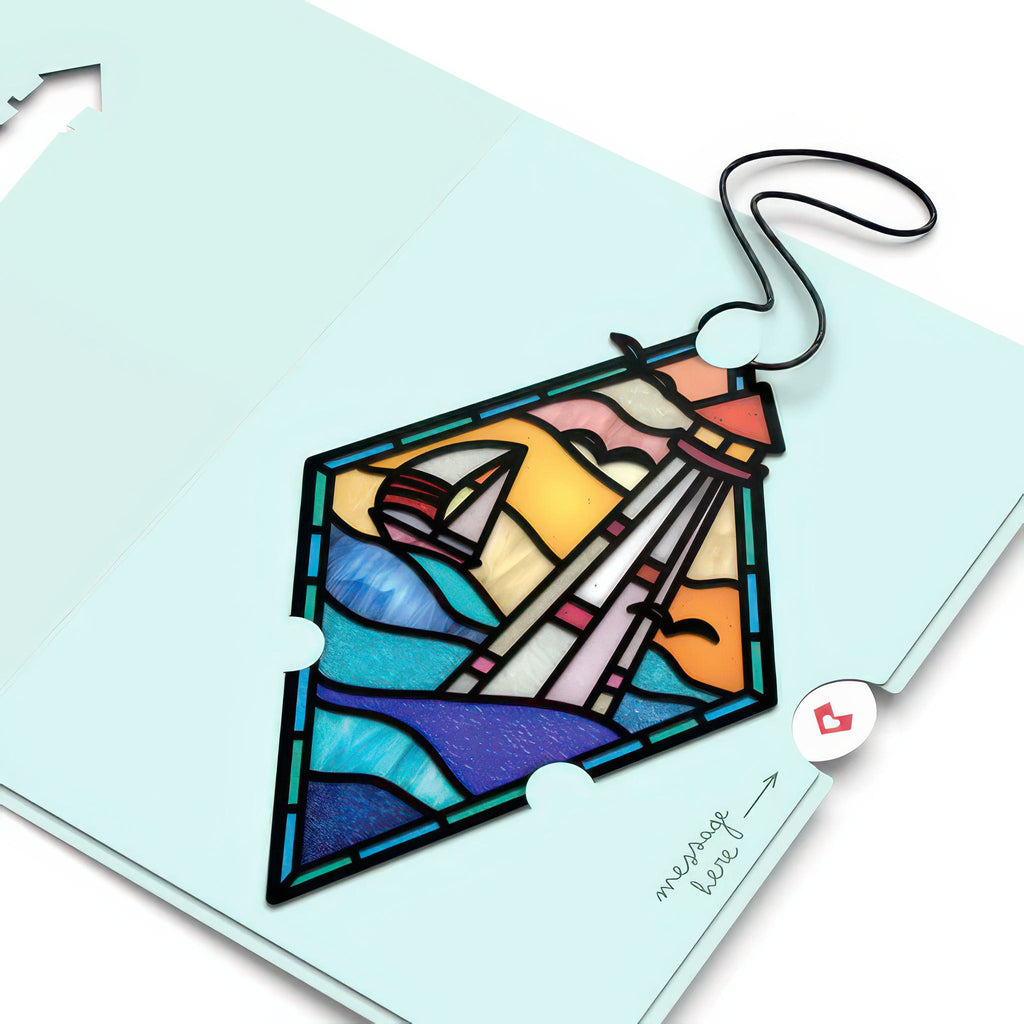 Open view of Sunshine And Sea Breezes Lighthouse Suncatcher Card.