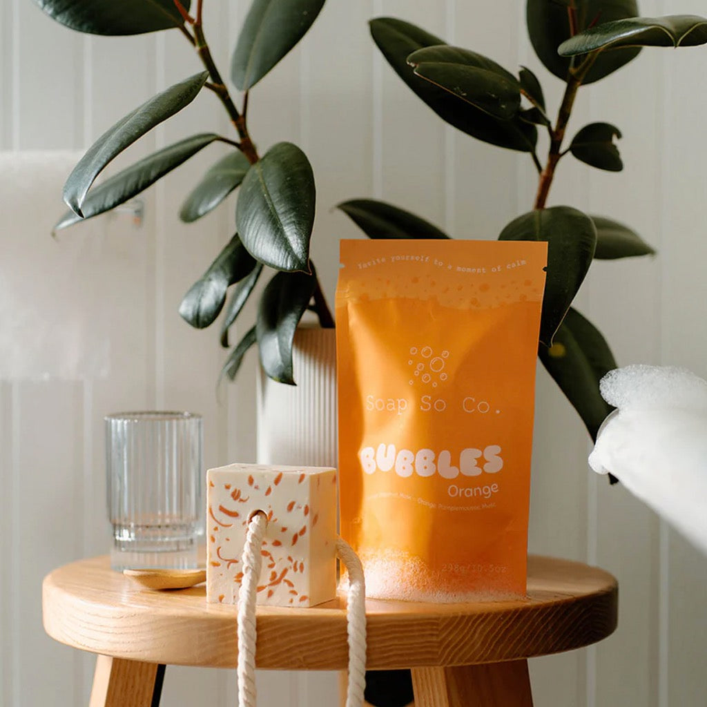 Orange Bubbles on stool.