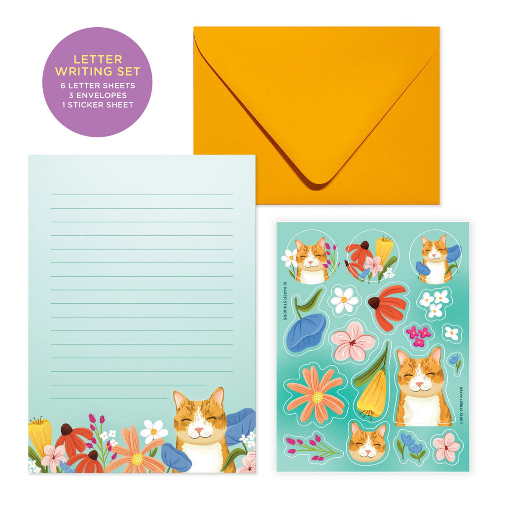 Orange Cat Floral Letter Writing Set.