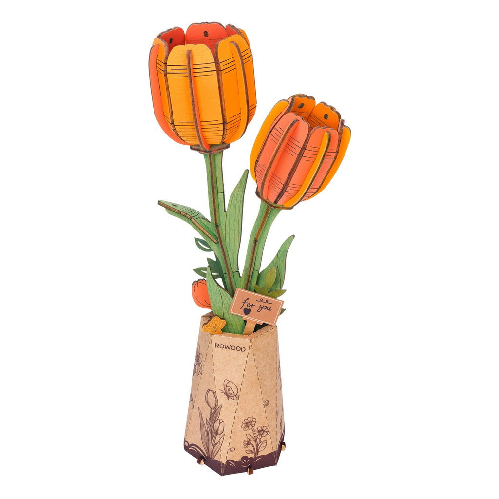 Orange Tulip 3D Wooden Flower Puzzle.