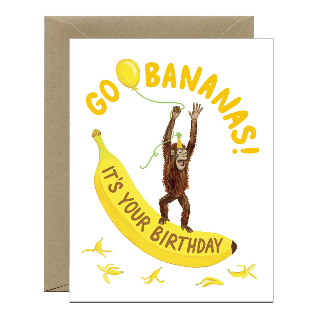 Orangutan Banana Birthday Card.