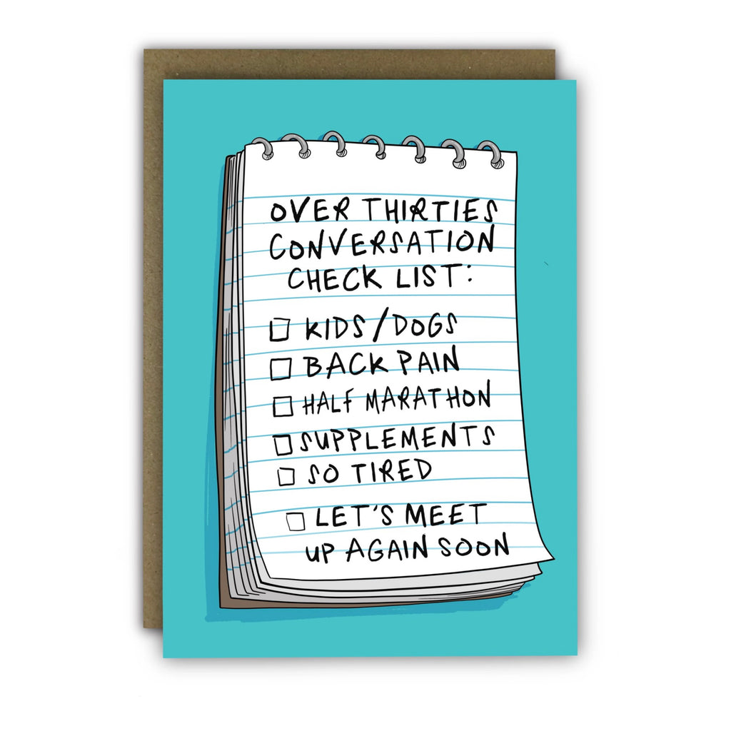 Over 30s Conversation Checklist Birthday Card.
