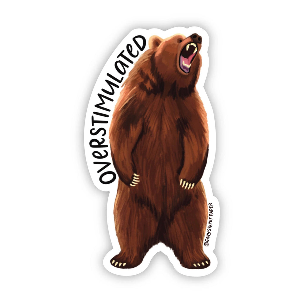 Overstimulated Roaring Grizzly Bear Sticker.