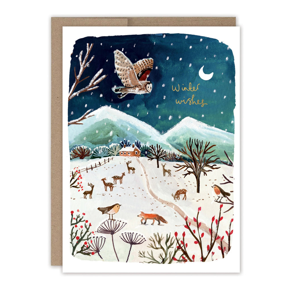 Owl Winter Countryside Holiday Card.