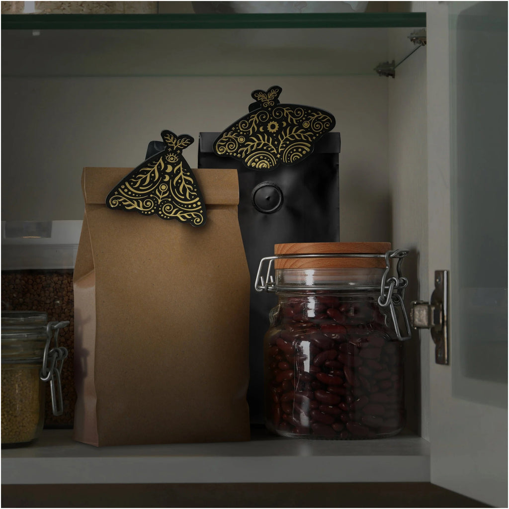 Pantry Moths Bag Clips in use.