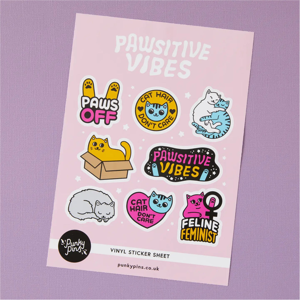 Pawsitive Vibes Cats Vinyl Sticker Sheet.