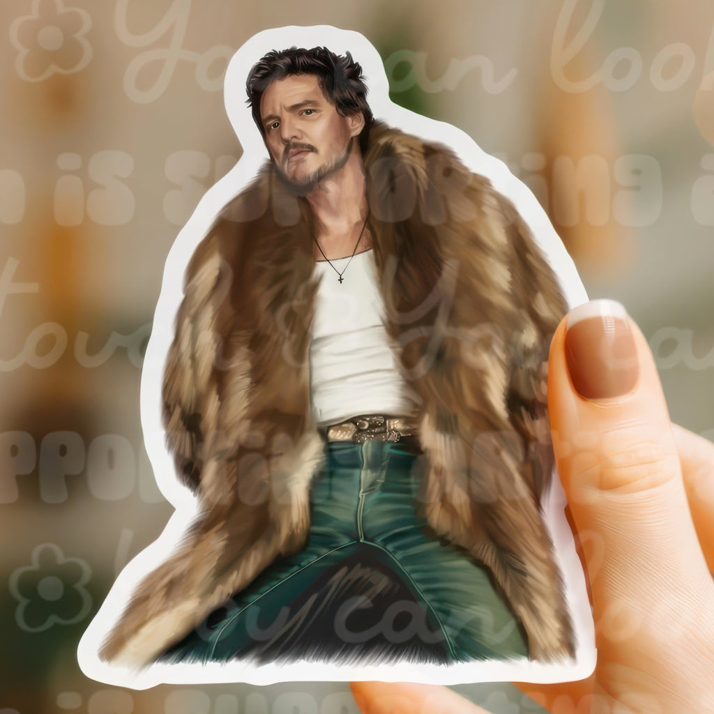 Pedro In Faux Fur Coat Sticker.
