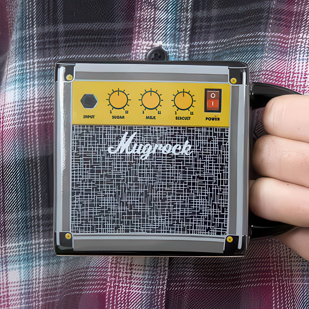 Person holding Mugrock Amp Mug.