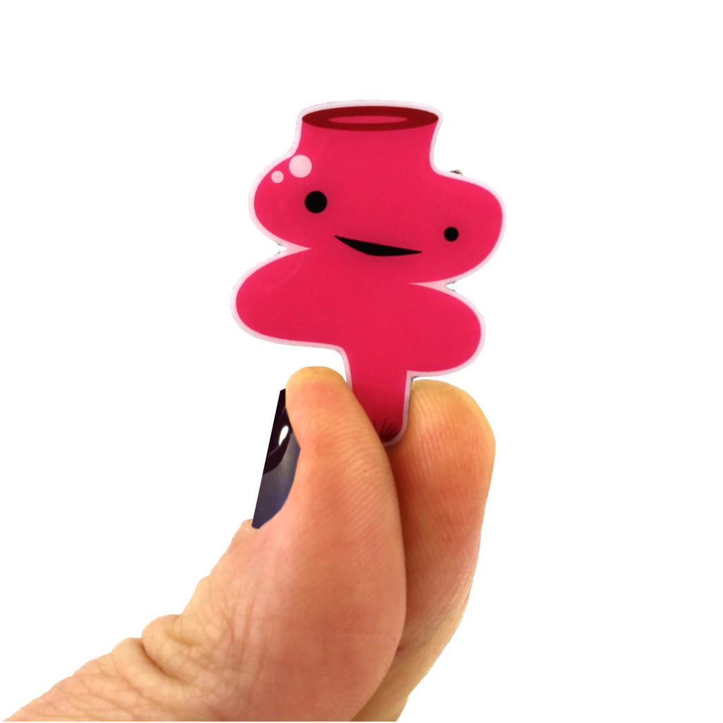 Person holding Rectum Lapel Pin.