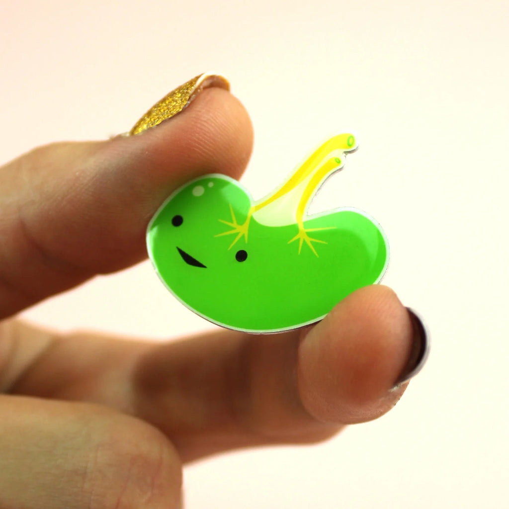 Person holding Spleen Lapel Pin.