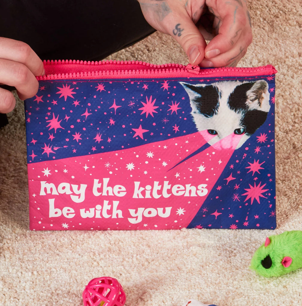 Person opening Kittens Be With You Zipper Pouch.