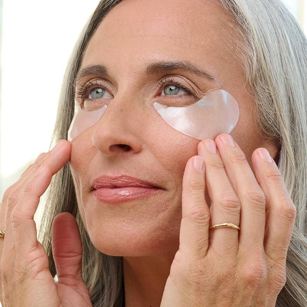 Person wearing FlashPatch Rejuvenating Eye Gels 5 Pack.