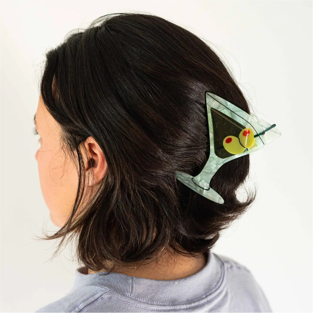 Person wearing Large Martini Hair Claw.