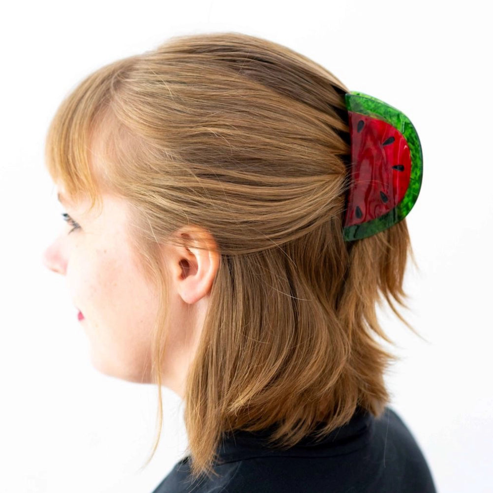 Person wearing Watermelon Hair Claw.