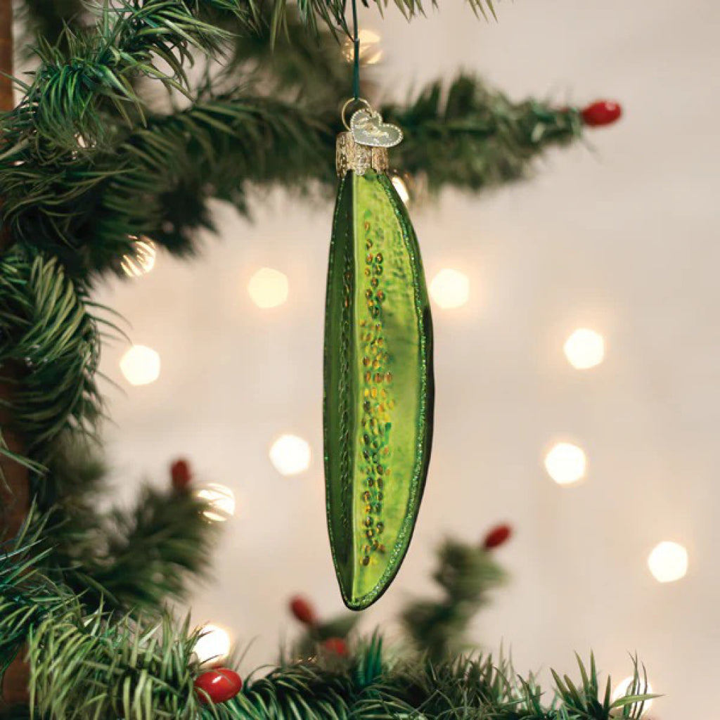 Pickle Spear Ornament in tree.